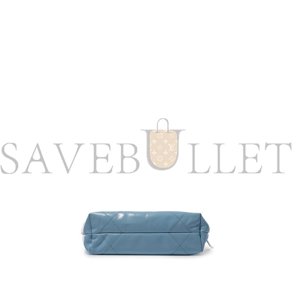 Ch*el light blue quilted calfskin mini 22 bag silver hardware as3980 (20*19*6cm)